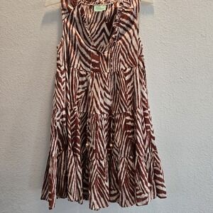 True Destination Brown White Zebra Print Midi Dress XS Rust Safari